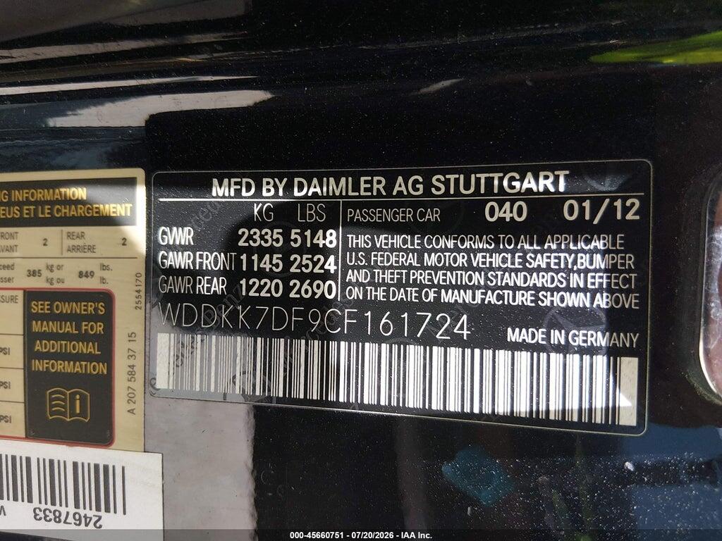 WDDKK7DF9CF161724 2012 MERCEDES-BENZ E 550 photo no. 9