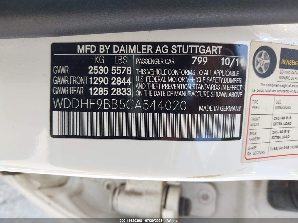 WDDHF9BB5CA544020 2012 MERCEDES-BENZ E 550 photo no. 9