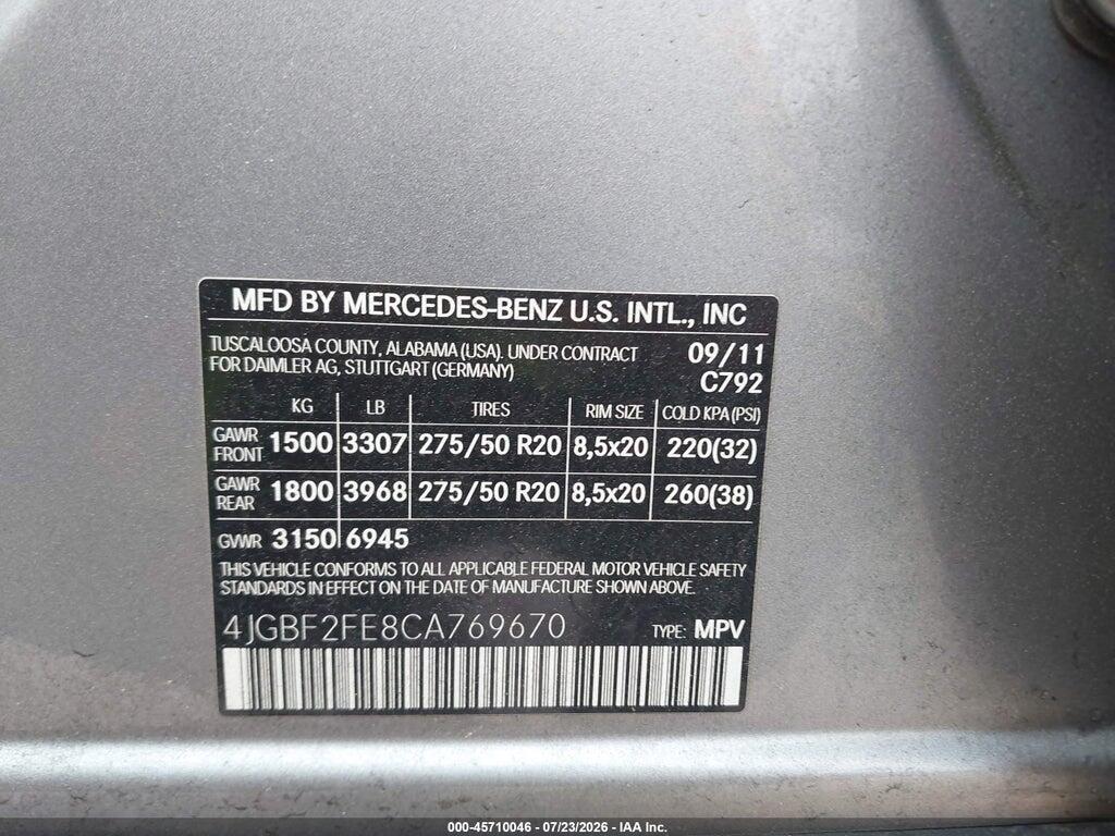 4JGBF2FE8CA769670 2012 MERCEDES-BENZ GL 350 BLUETEC photo no. 9