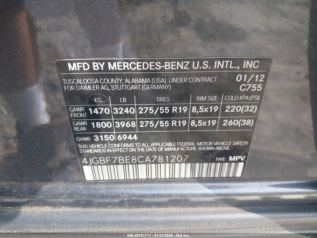 4JGBF7BE8CA781207 2012 MERCEDES-BENZ GL 450 photo no. 9