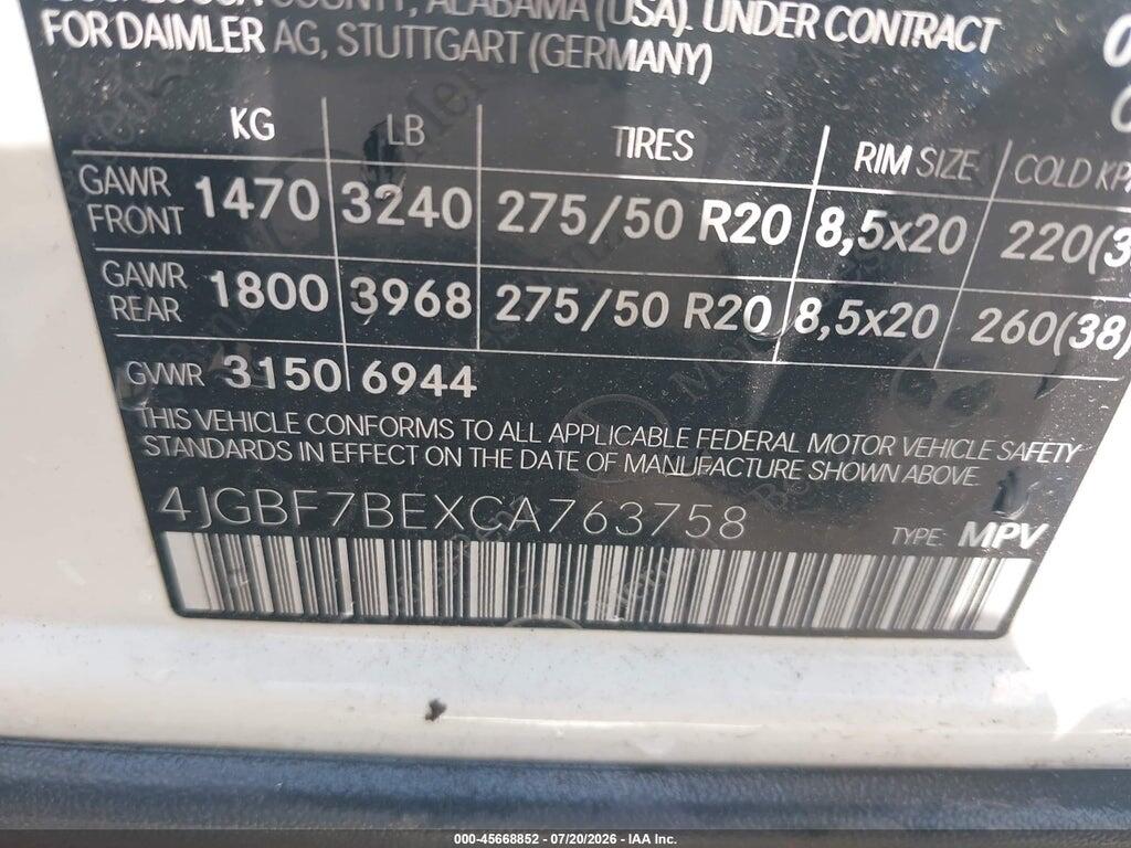 4JGBF7BEXCA763758 2012 MERCEDES-BENZ GL 450 photo no. 9