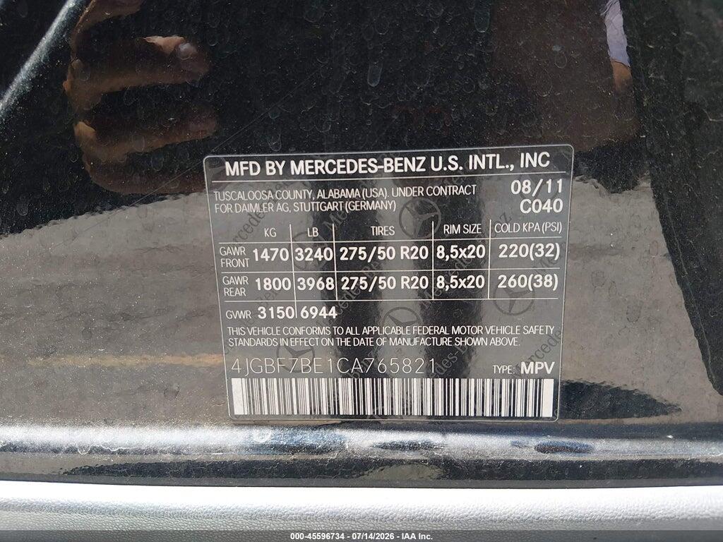 4JGBF7BE1CA765821 2012 MERCEDES-BENZ GL 450 photo no. 9