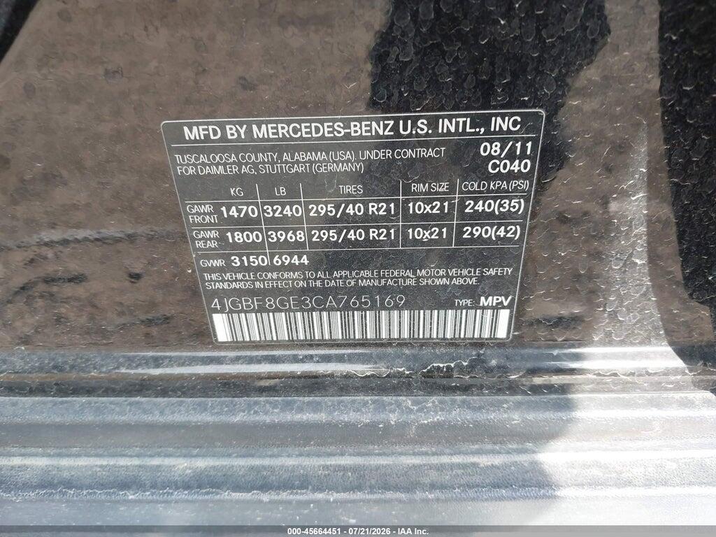 4JGBF8GE3CA765169 2012 MERCEDES-BENZ GL 550 photo no. 9