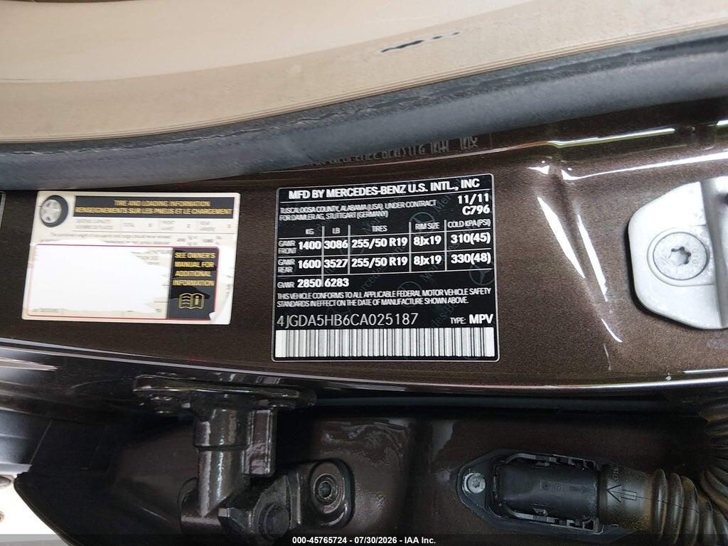 4JGDA5HB6CA025187 2012 MERCEDES-BENZ ML 350 photo no. 9