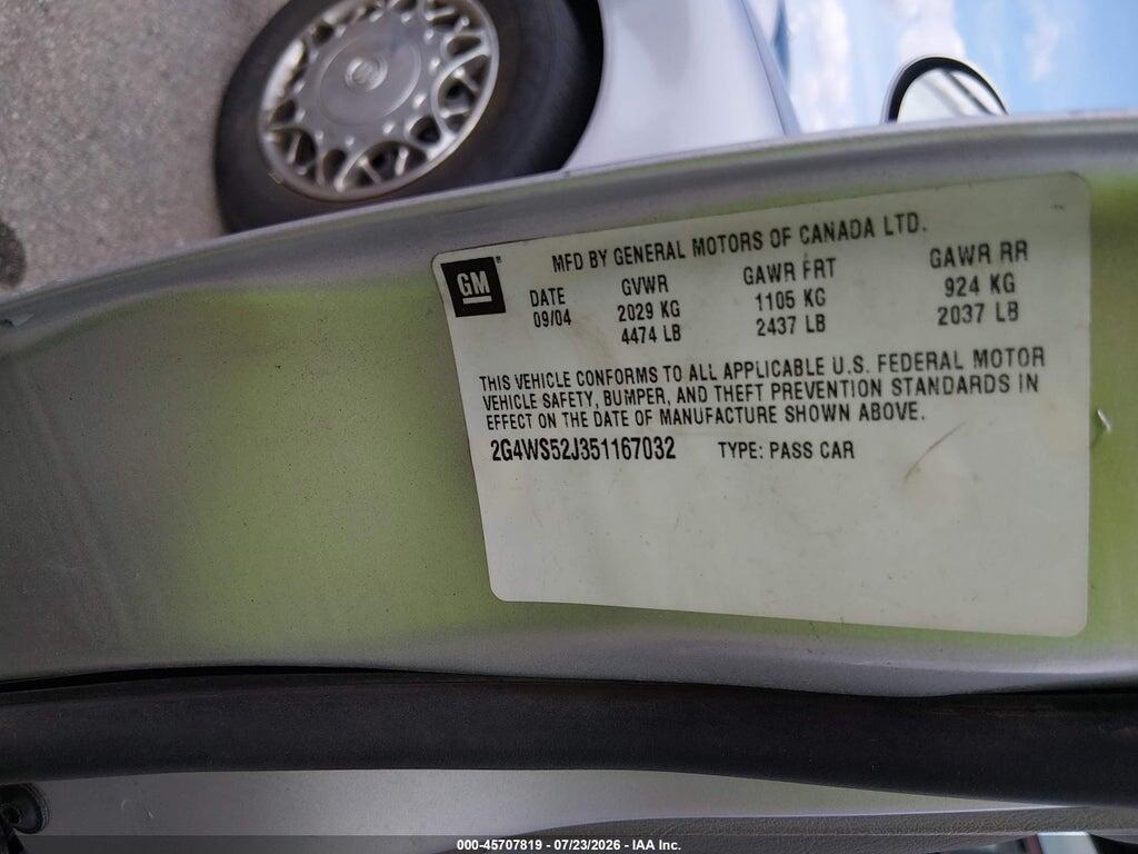 2G4WS52J351167032 2005 BUICK CENTURY photo no. 9