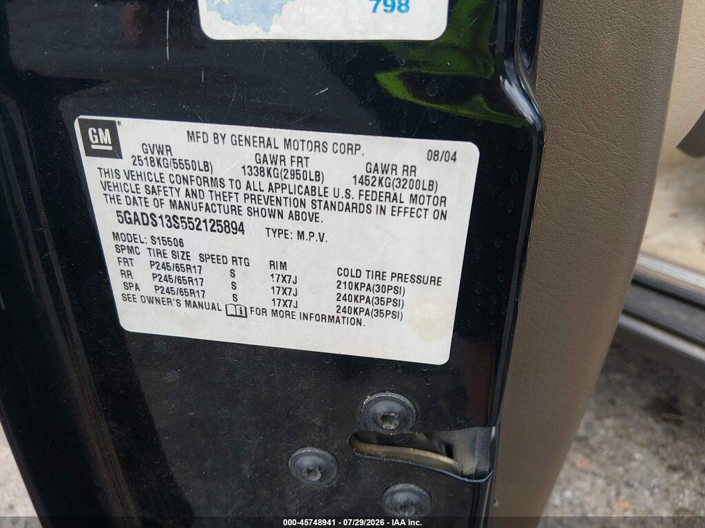 5GADS13S552125894 2005 BUICK RAINIER photo no. 9