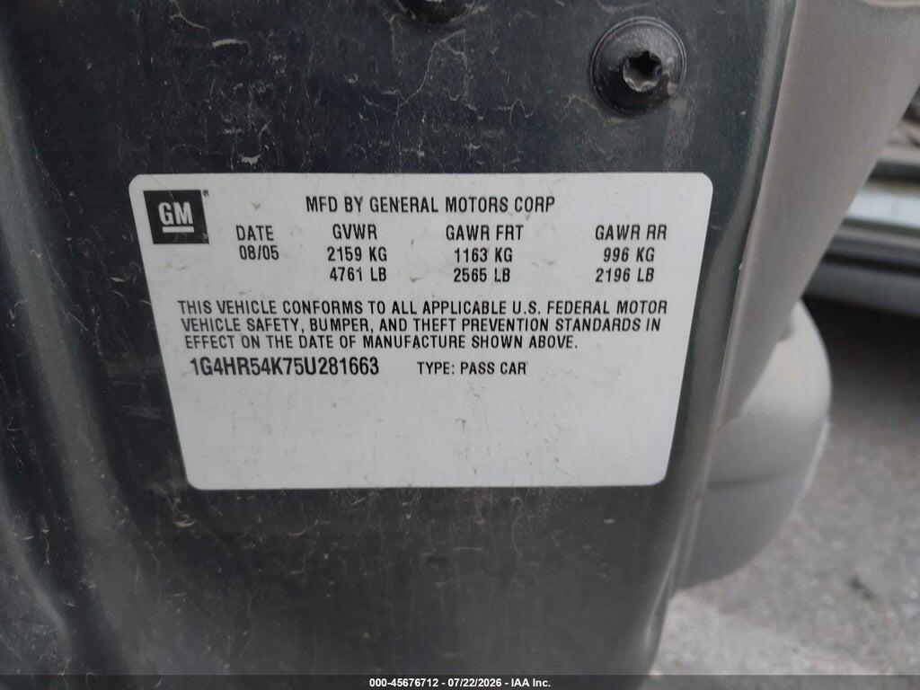 1G4HR54K75U281663 2005 BUICK LESABRE photo no. 9