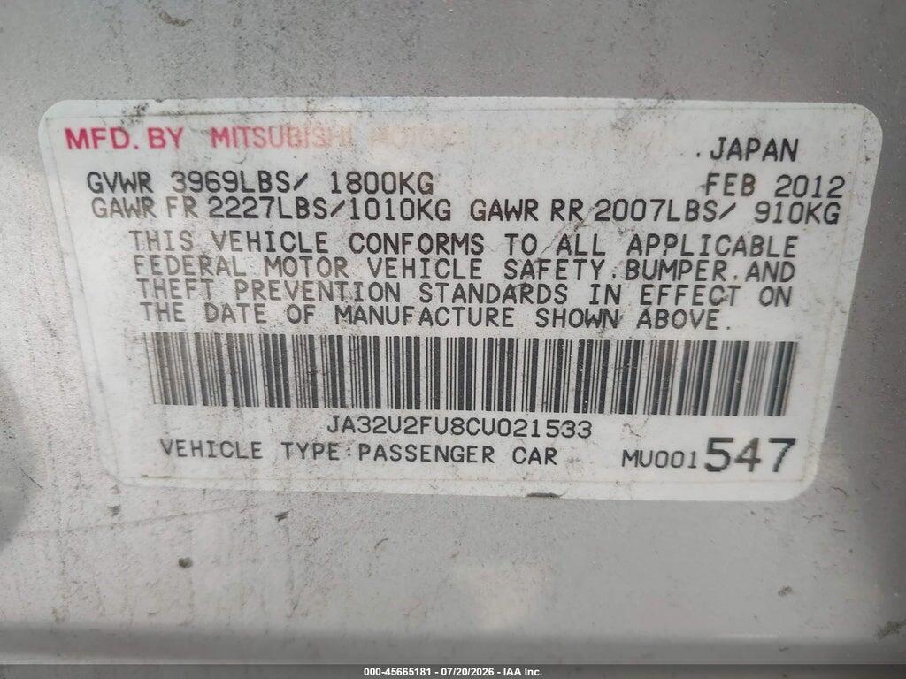 JA32U2FU8CU021533 2012 MITSUBISHI LANCER photo no. 9