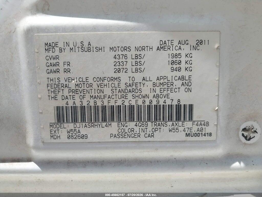4A32B3FF2CE009478 2012 MITSUBISHI GALANT photo no. 9