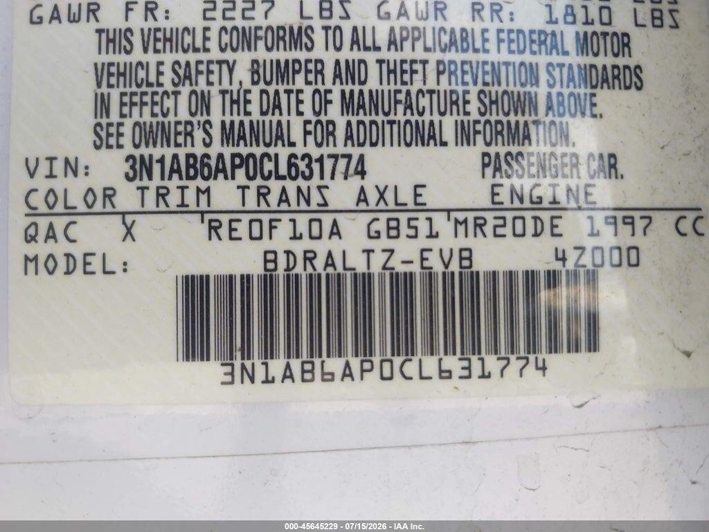 3N1AB6AP0CL631774 2012 NISSAN SENTRA photo no. 9