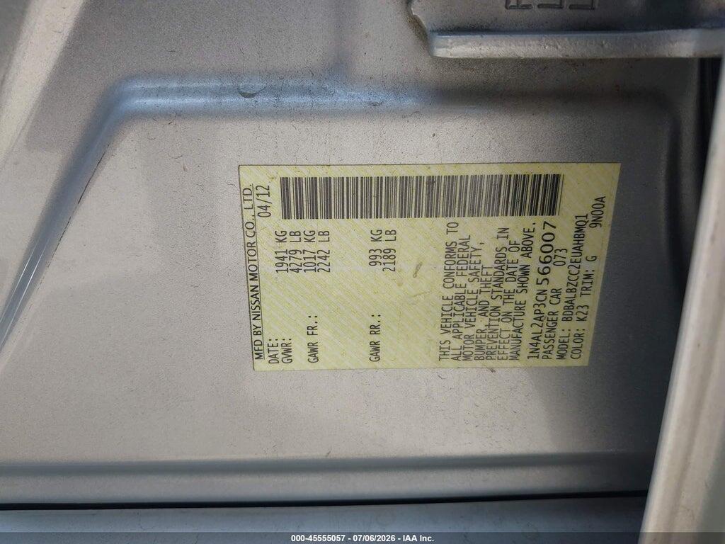 1N4AL2AP3CN566007 2012 NISSAN ALTIMA photo no. 9