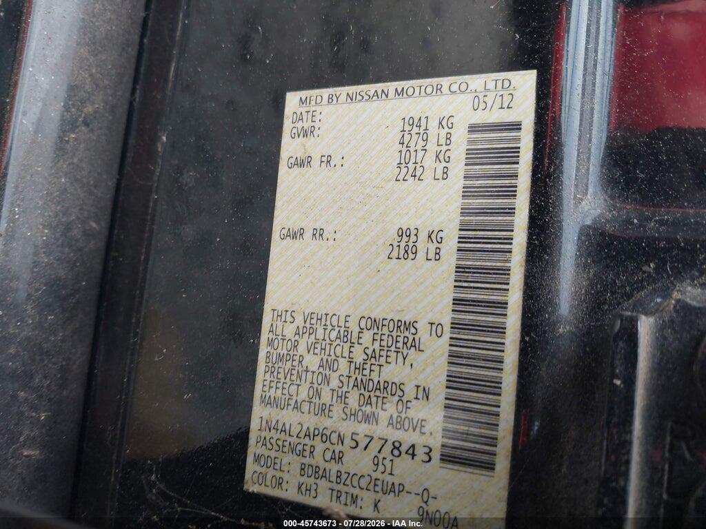 1N4AL2AP6CN577843 2012 NISSAN ALTIMA photo no. 9