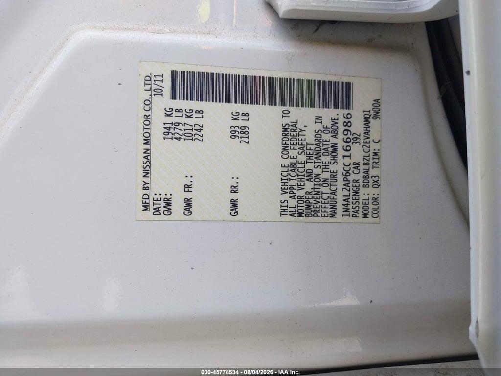 1N4AL2AP6CC166986 2012 NISSAN ALTIMA photo no. 9