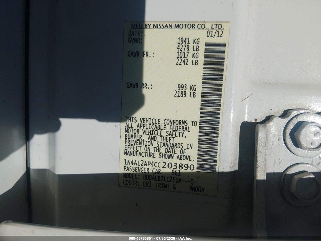1N4AL2AP4CC203890 2012 NISSAN ALTIMA photo no. 9