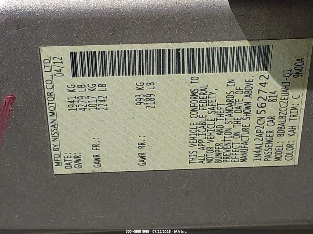 1N4AL2AP2CN562742 2012 NISSAN ALTIMA photo no. 9