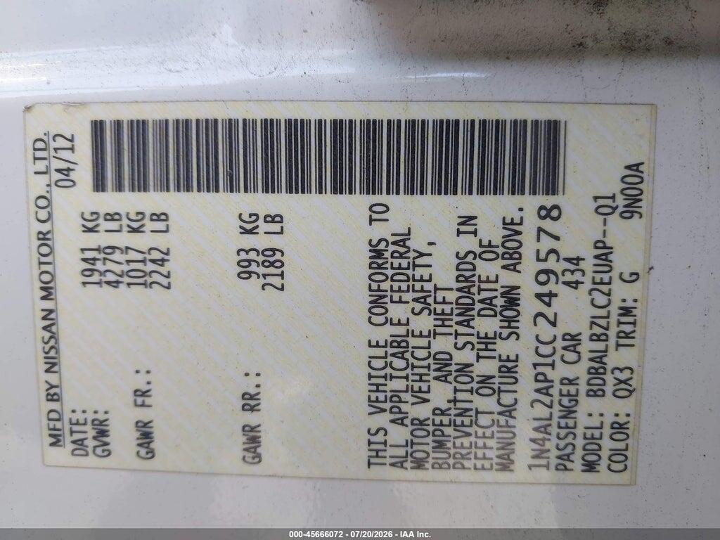 1N4AL2AP1CC249578 2012 NISSAN ALTIMA photo no. 9