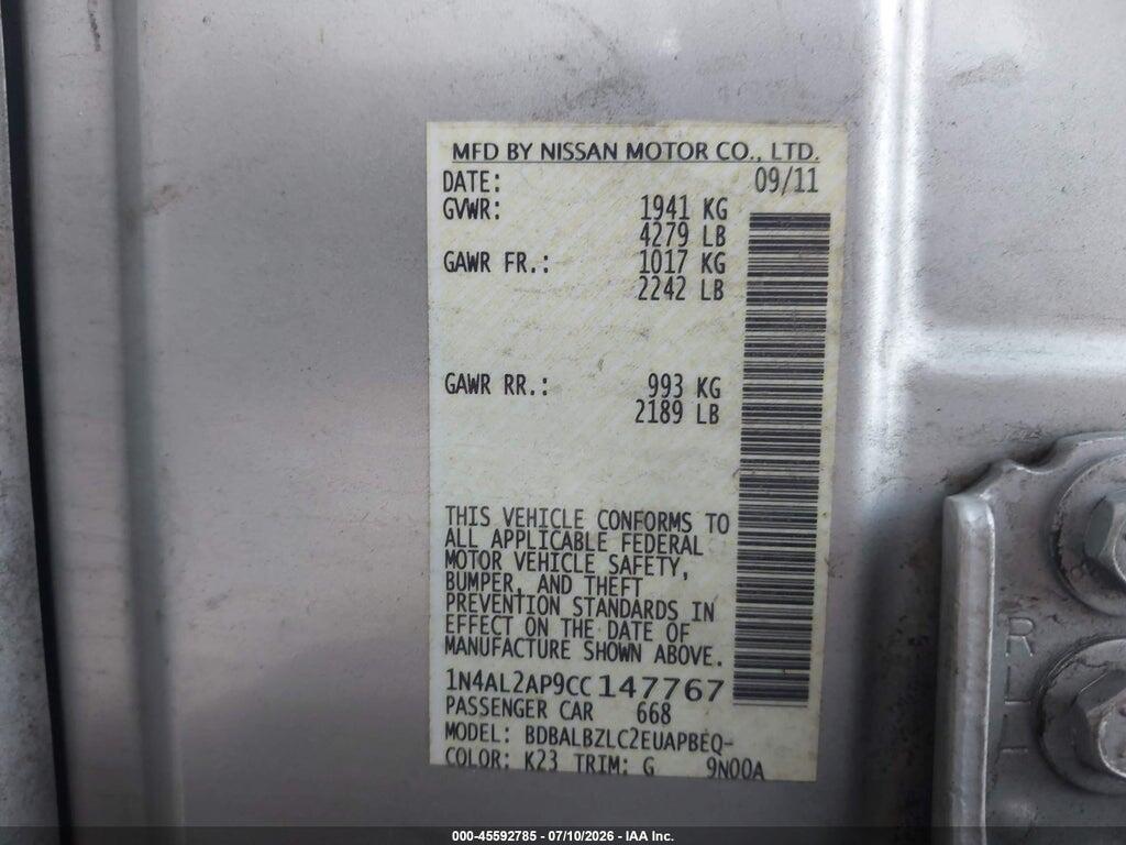 1N4AL2AP9CC147767 2012 NISSAN ALTIMA photo no. 9