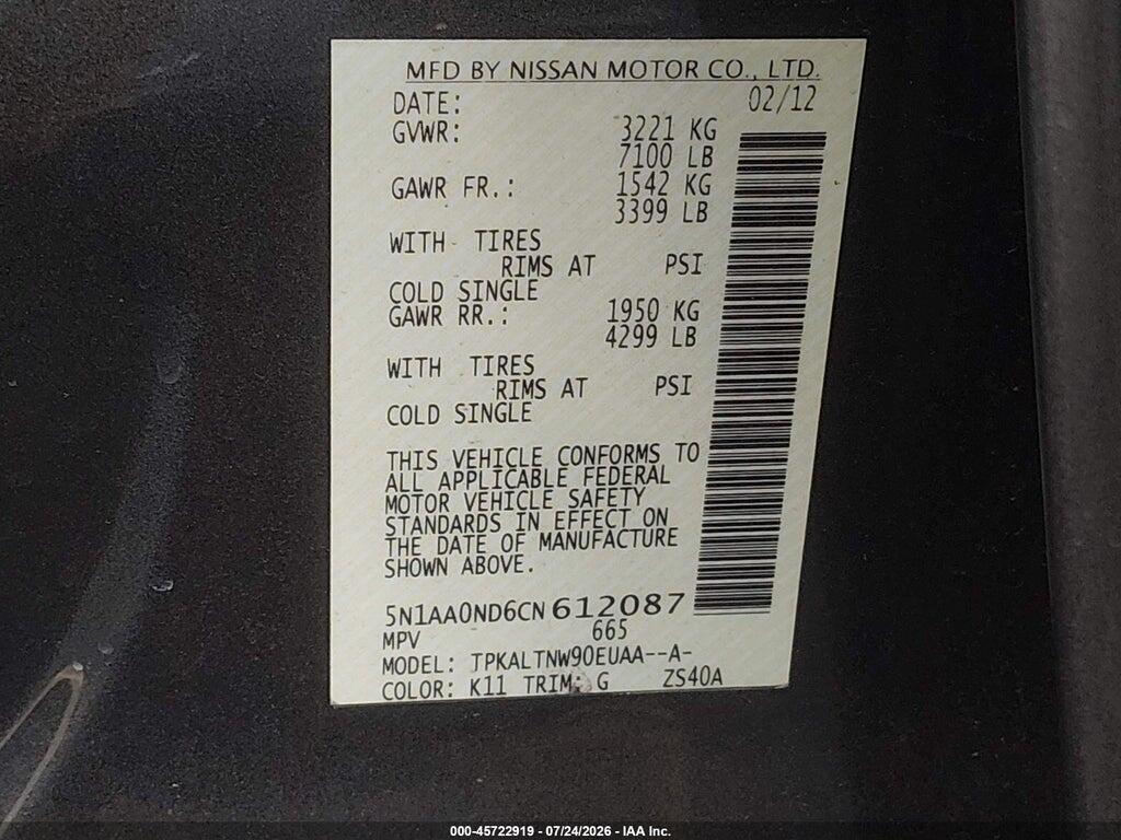 5N1AA0ND6CN612087 2012 NISSAN ARMADA photo no. 9
