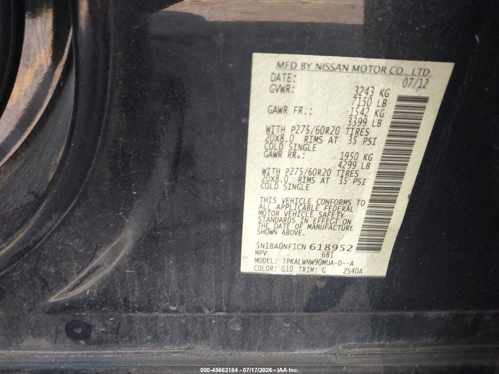 5N1BA0NF1CN618952 2012 NISSAN ARMADA photo no. 9