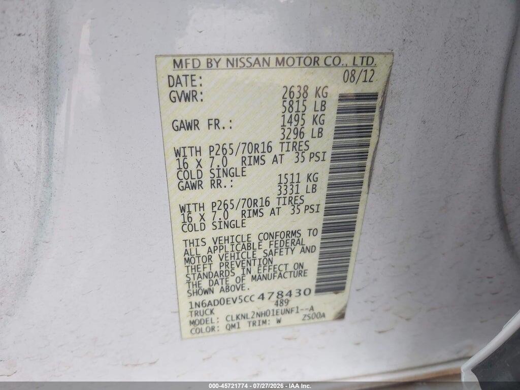 1N6AD0EV5CC478430 2012 NISSAN FRONTIER photo no. 9