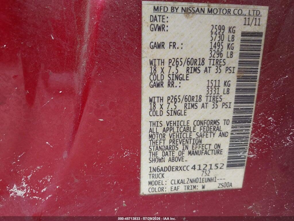 1N6AD0ERXCC412152 2012 NISSAN FRONTIER photo no. 9