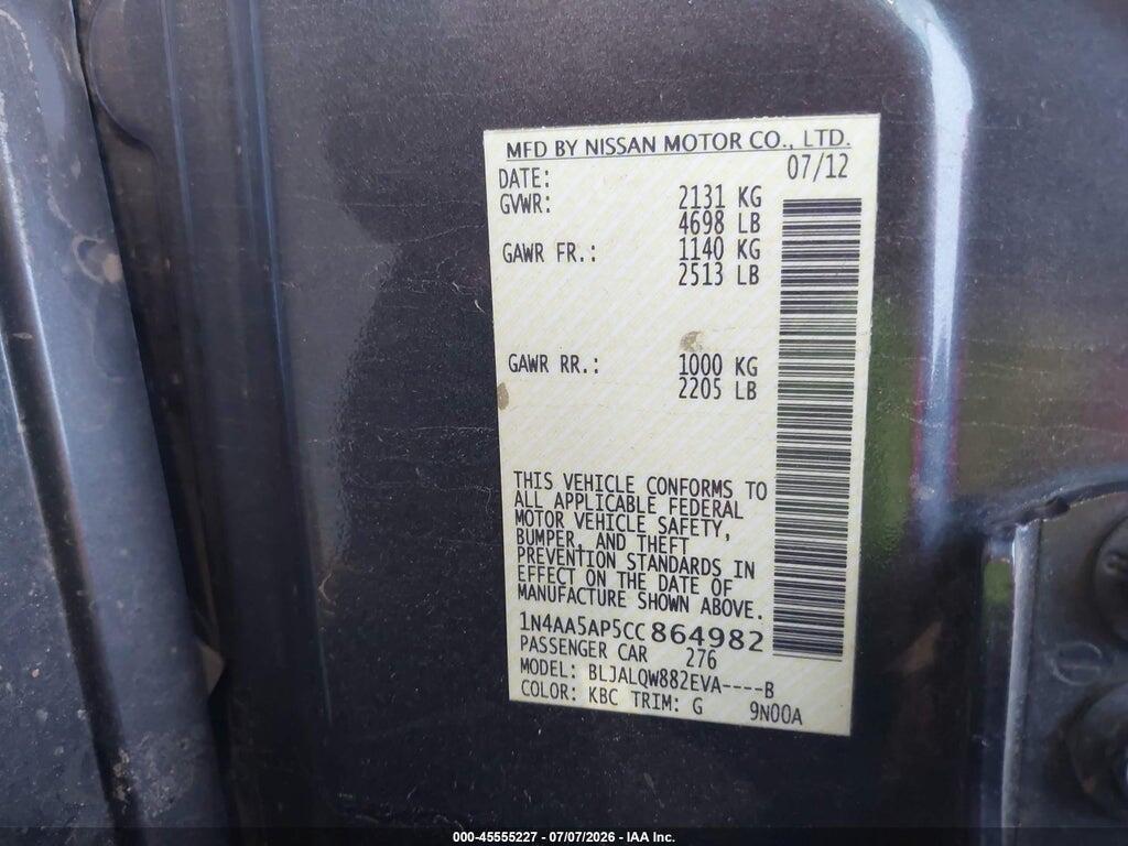 1N4AA5AP5CC864982 2012 NISSAN MAXIMA photo no. 9