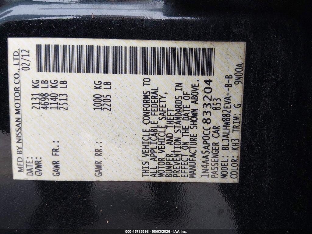 1N4AA5AP0CC833204 2012 NISSAN MAXIMA photo no. 9