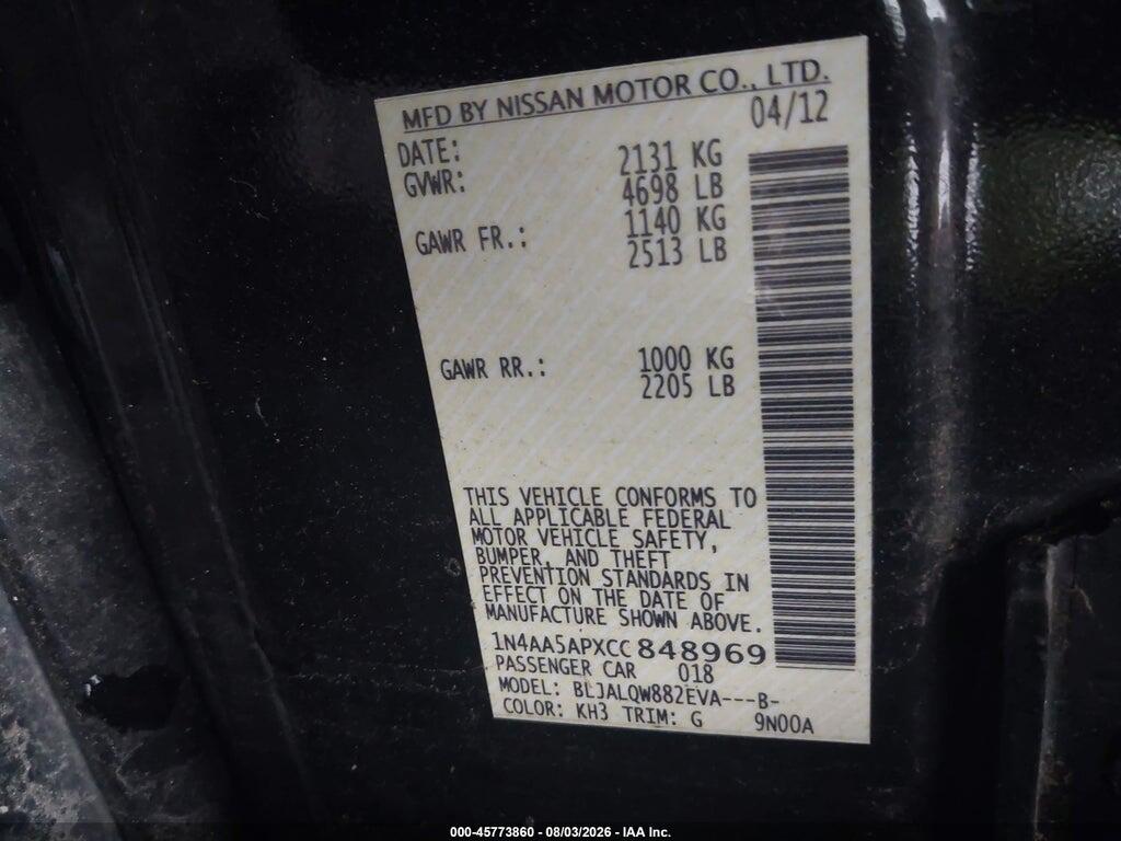 1N4AA5APXCC848969 2012 NISSAN MAXIMA photo no. 9