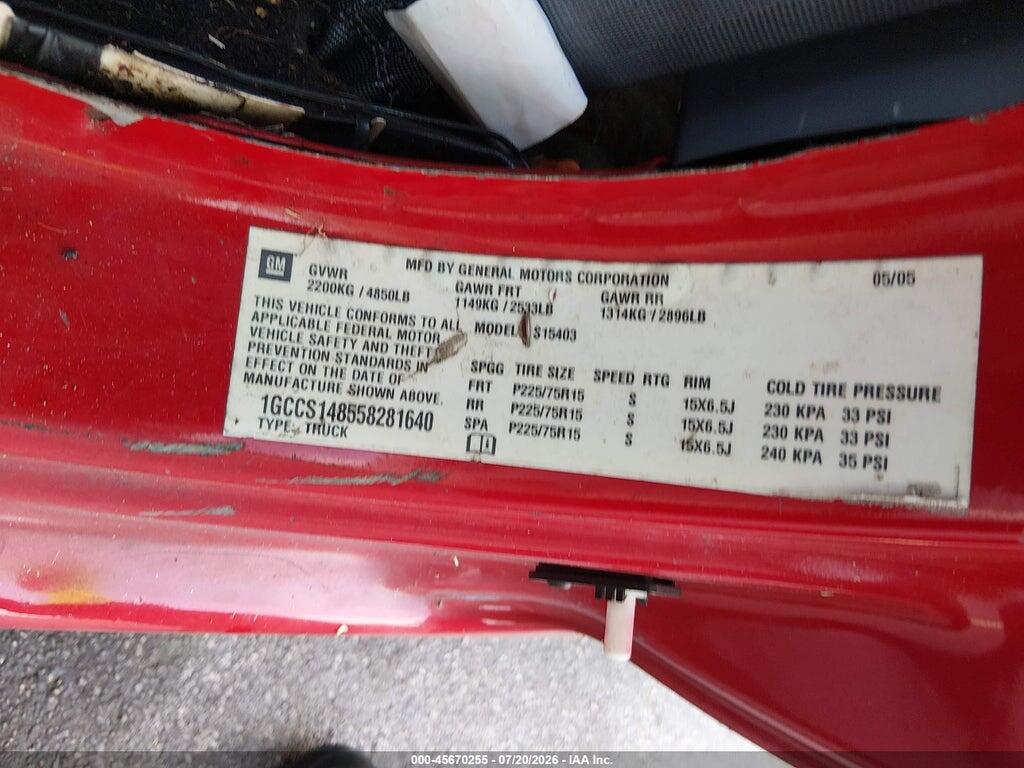 1GCCS148558281640 2005 CHEVROLET COLORADO photo no. 9