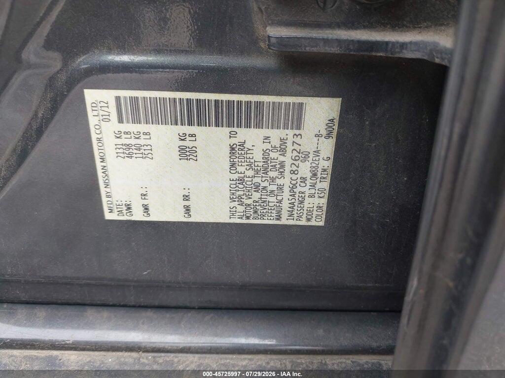 1N4AA5AP6CC826273 2012 NISSAN MAXIMA photo no. 9
