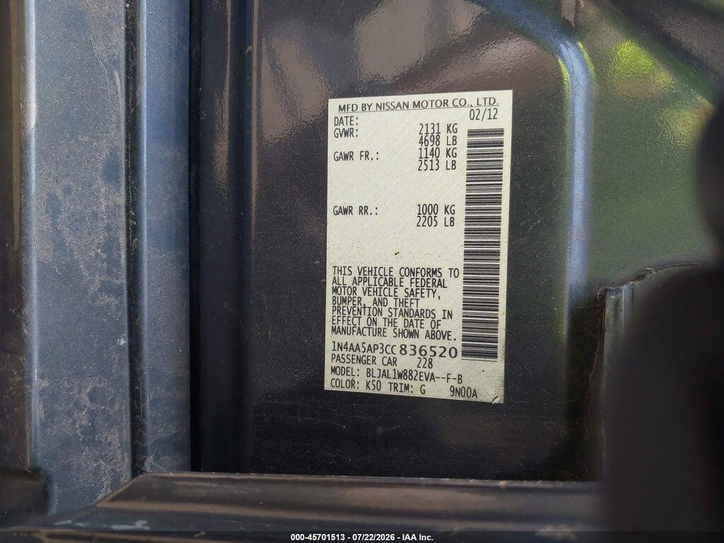 1N4AA5AP3CC836520 2012 NISSAN MAXIMA photo no. 9