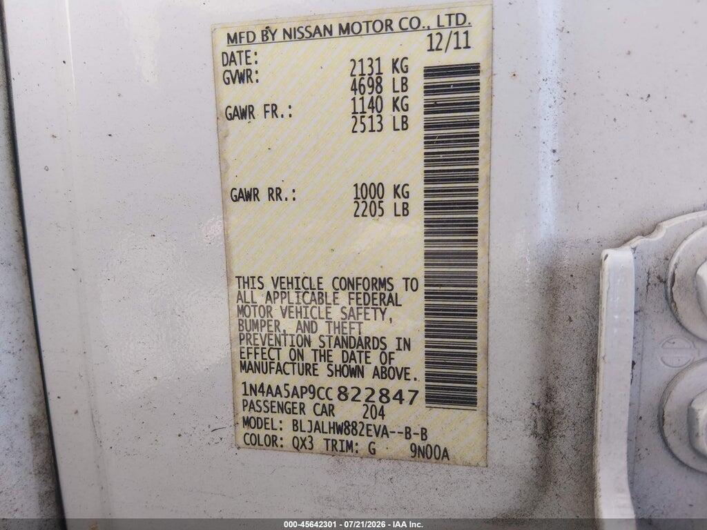 1N4AA5AP9CC822847 2012 NISSAN MAXIMA photo no. 9