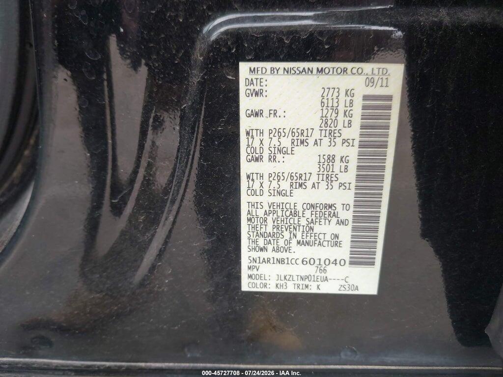 5N1AR1NB1CC601040 2012 NISSAN PATHFINDER photo no. 9