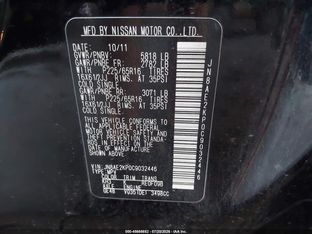 JN8AE2KP0C9032446 2012 NISSAN QUEST photo no. 9