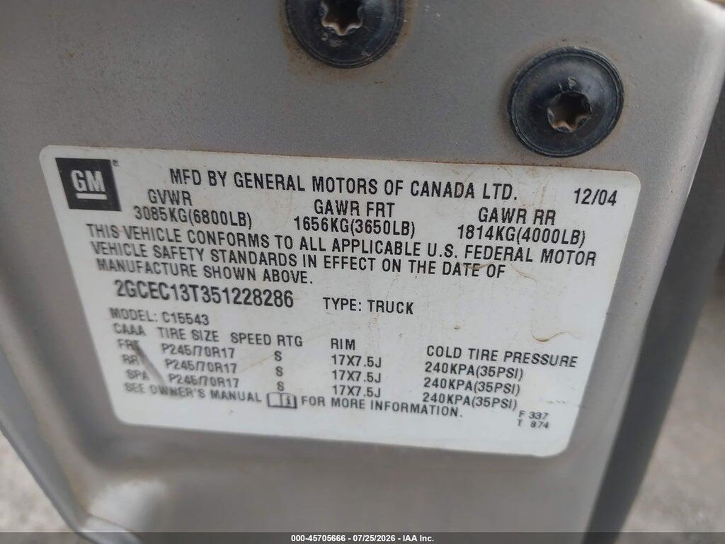 2GCEC13T351228286 2005 CHEVROLET SILVERADO 1500 photo no. 9