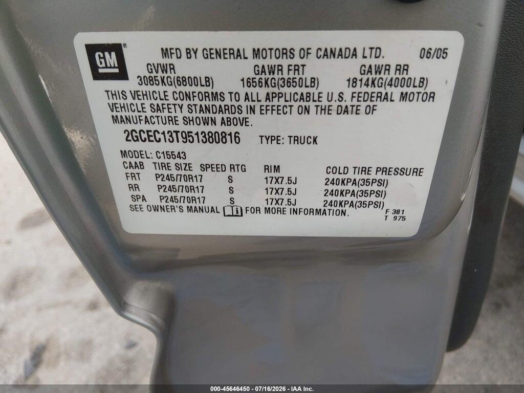 2GCEC13T951380816 2005 CHEVROLET SILVERADO 1500 photo no. 9