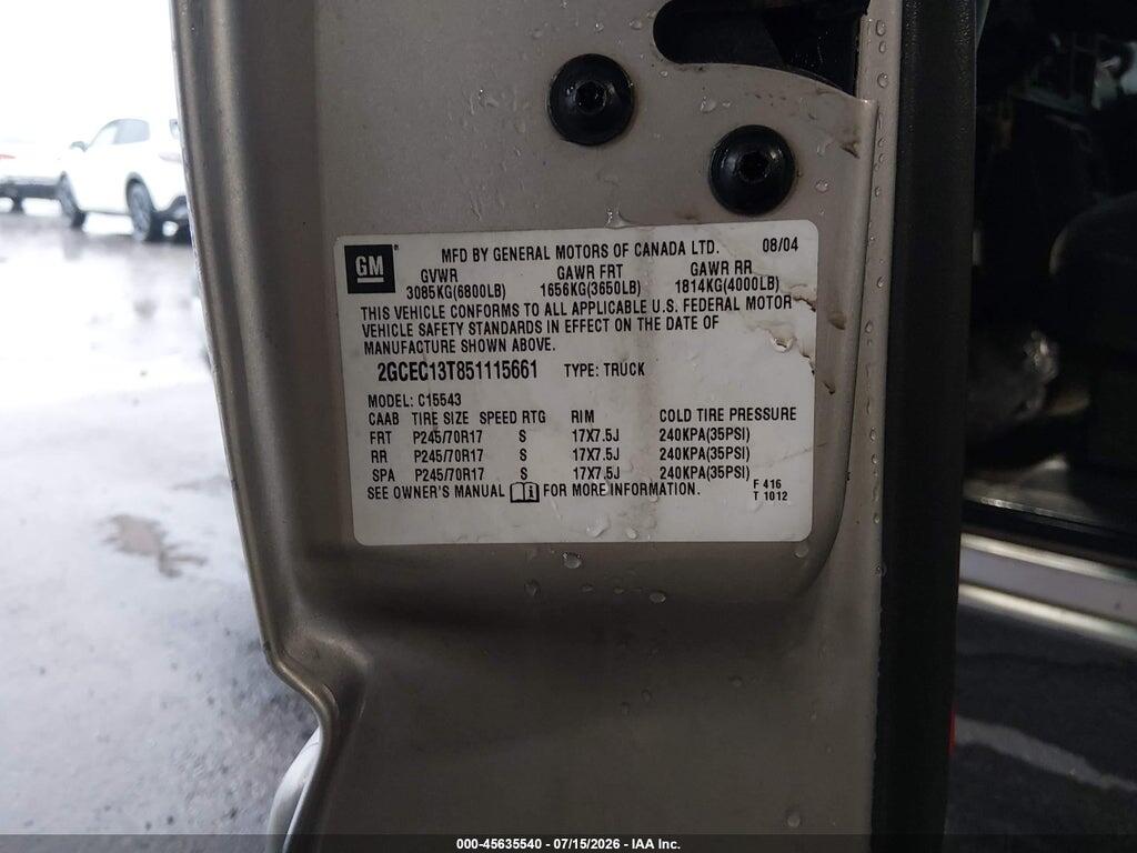 2GCEC13T851115661 2005 CHEVROLET SILVERADO 1500 photo no. 9