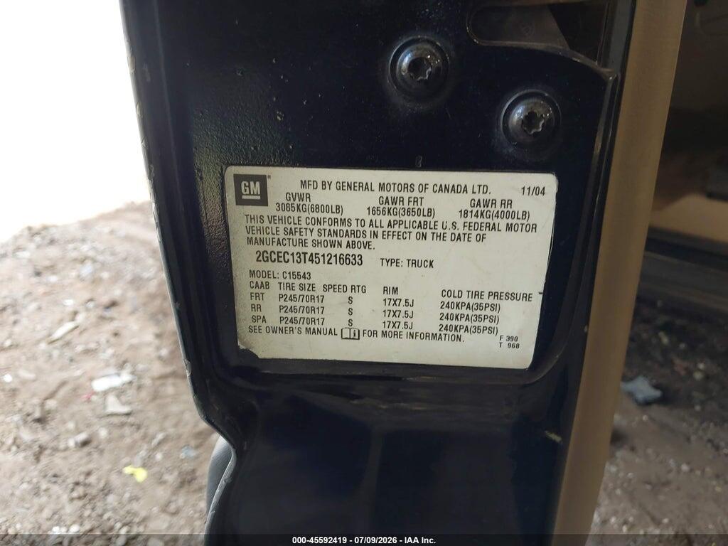 2GCEC13T451216633 2005 CHEVROLET SILVERADO 1500 photo no. 9