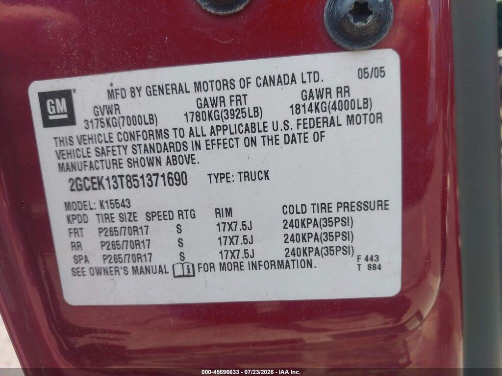 2GCEK13T851371690 2005 CHEVROLET SILVERADO 1500 photo no. 9