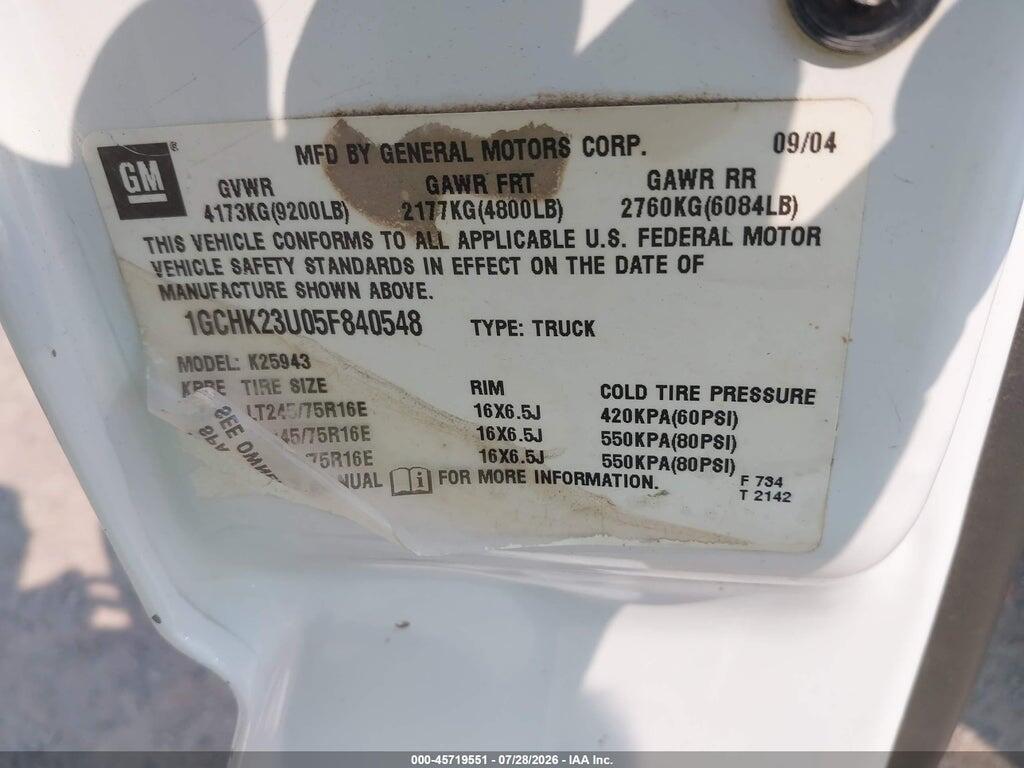 1GCHK23U05F840548 2005 CHEVROLET SILVERADO 2500HD photo no. 9