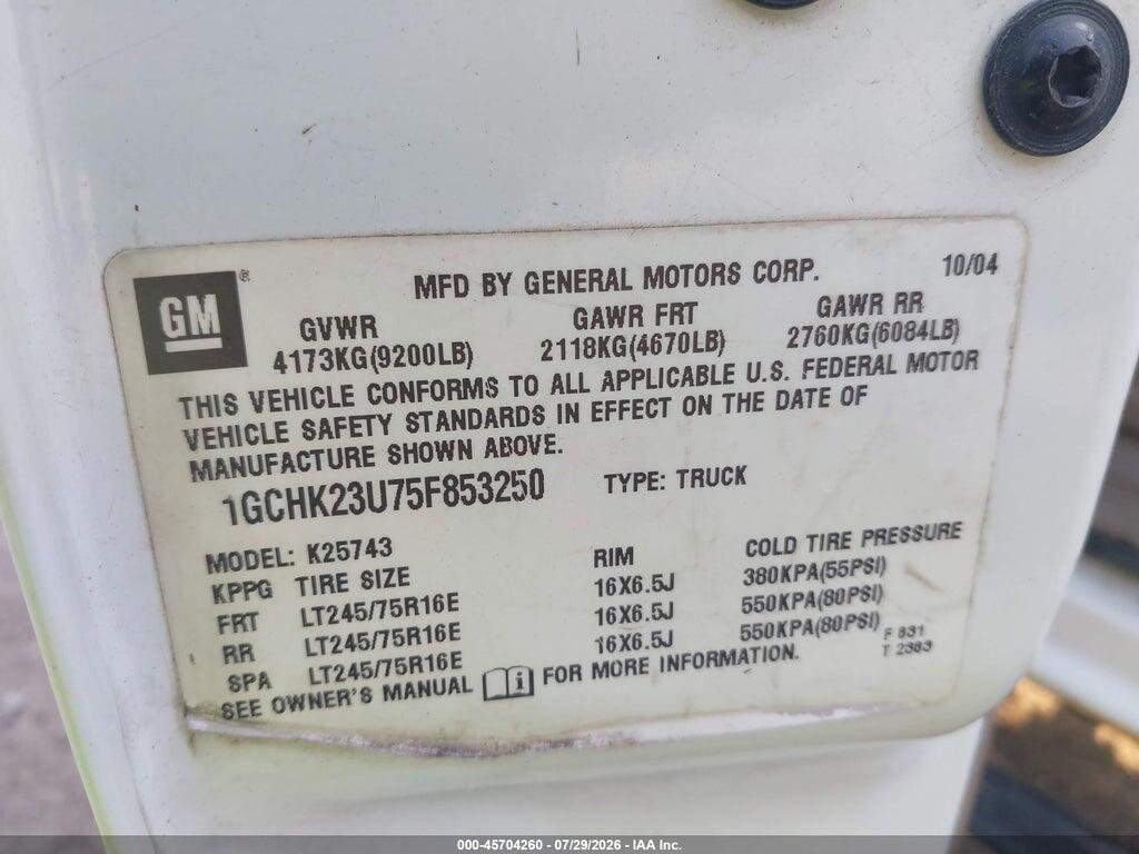 1GCHK23U75F853250 2005 CHEVROLET SILVERADO 2500HD photo no. 9