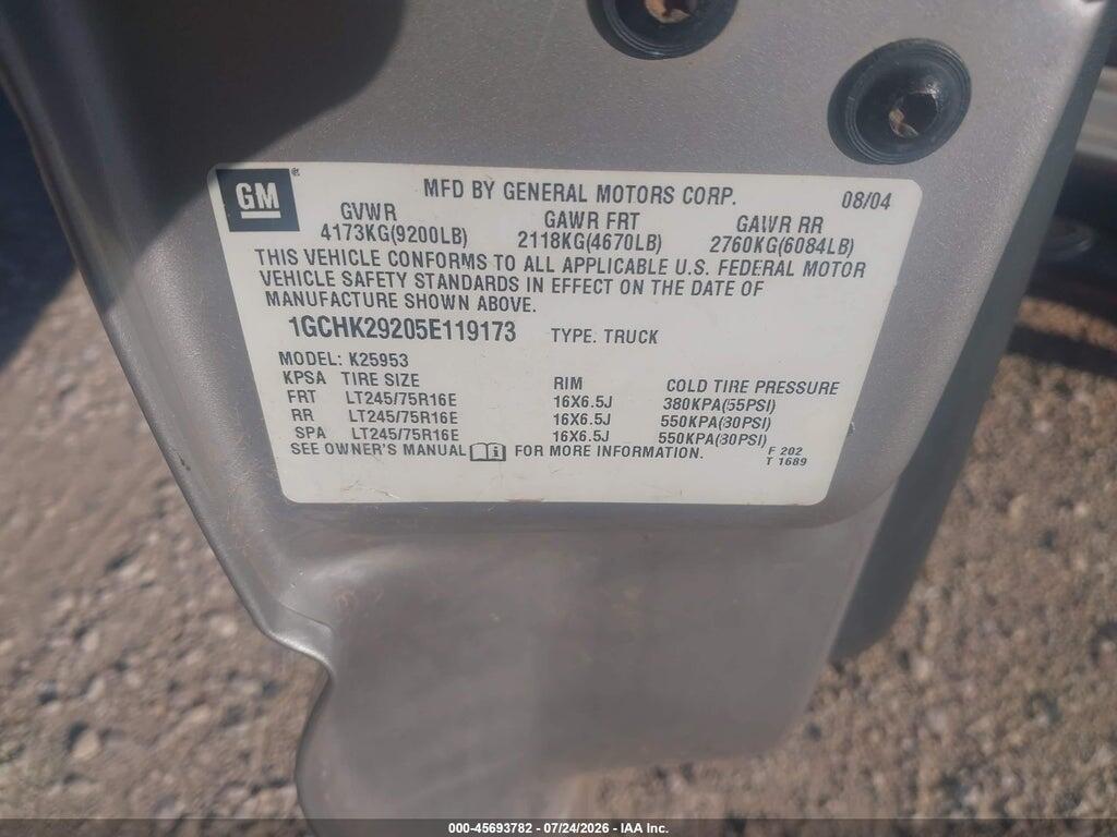 1GCHK29205E119173 2005 CHEVROLET SILVERADO 2500HD photo no. 9