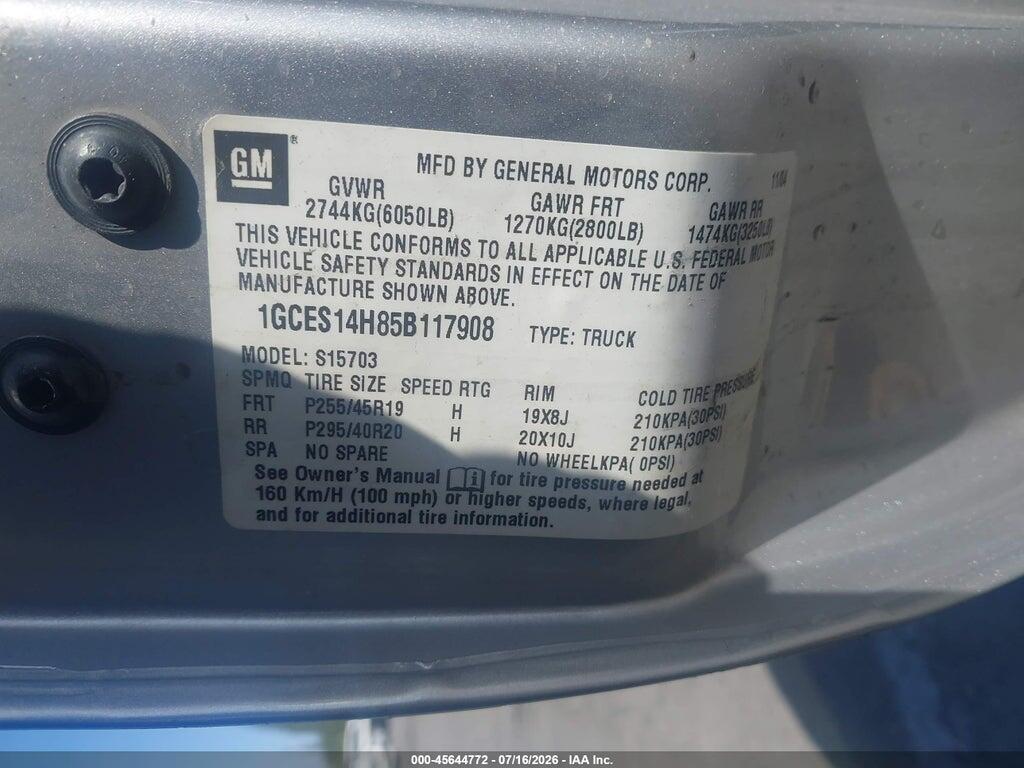 1GCES14H85B117908 2005 CHEVROLET SSR photo no. 9