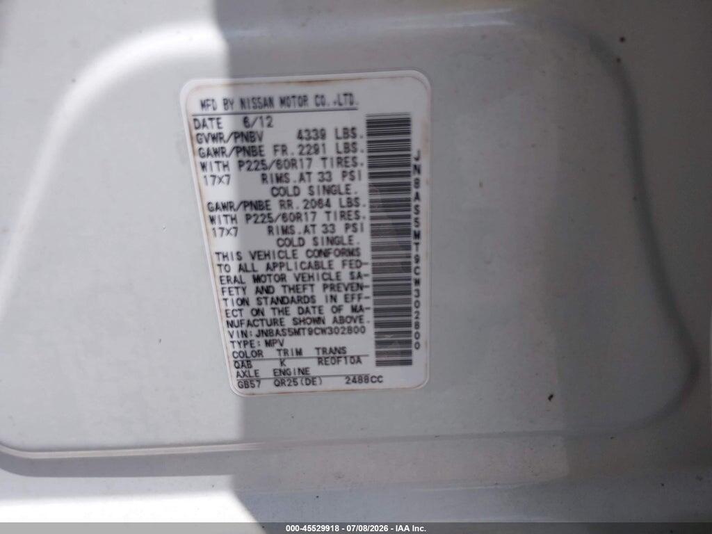 JN8AS5MT9CW302800 2012 NISSAN ROGUE photo no. 9