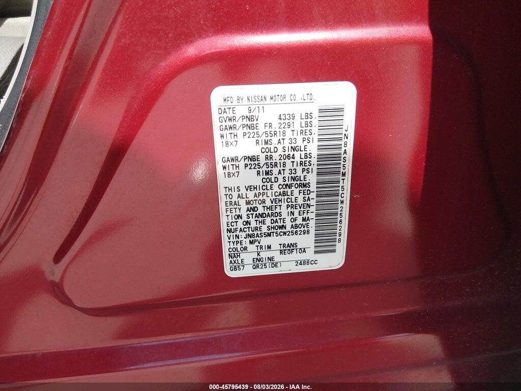JN8AS5MT5CW256298 2012 NISSAN ROGUE photo no. 9