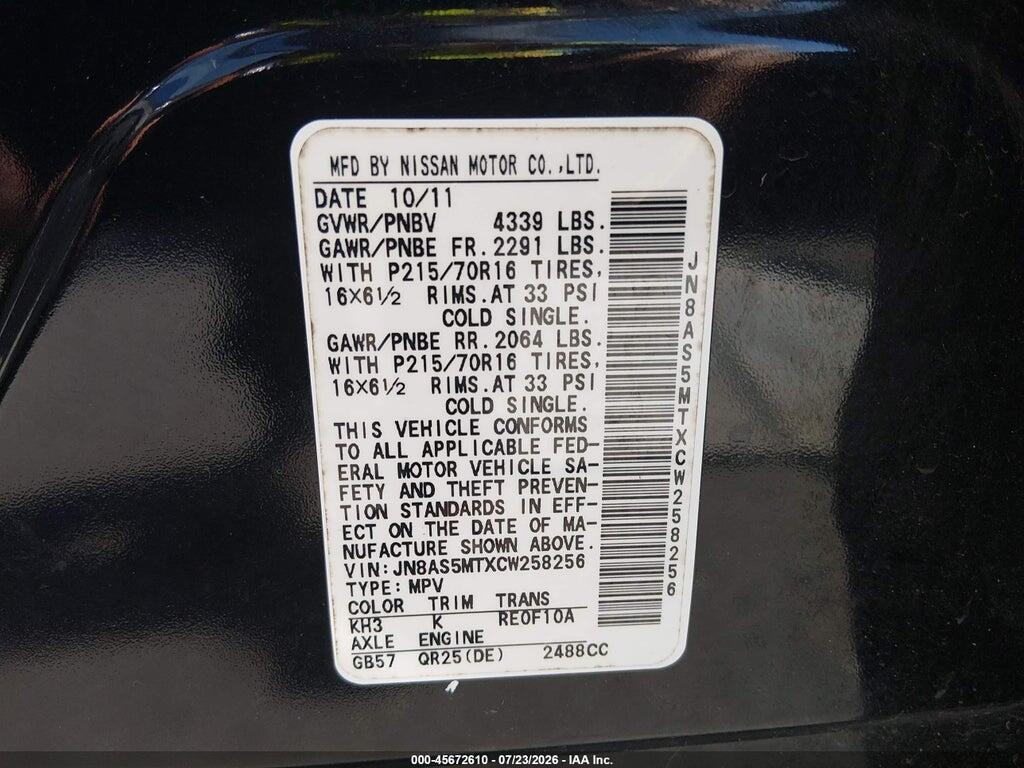 JN8AS5MTXCW258256 2012 NISSAN ROGUE photo no. 9