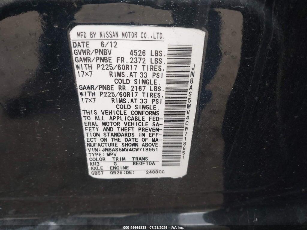 JN8AS5MV4CW718951 2012 NISSAN ROGUE photo no. 9