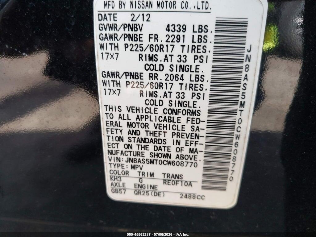 JN8AS5MT0CW608770 2012 NISSAN ROGUE photo no. 9