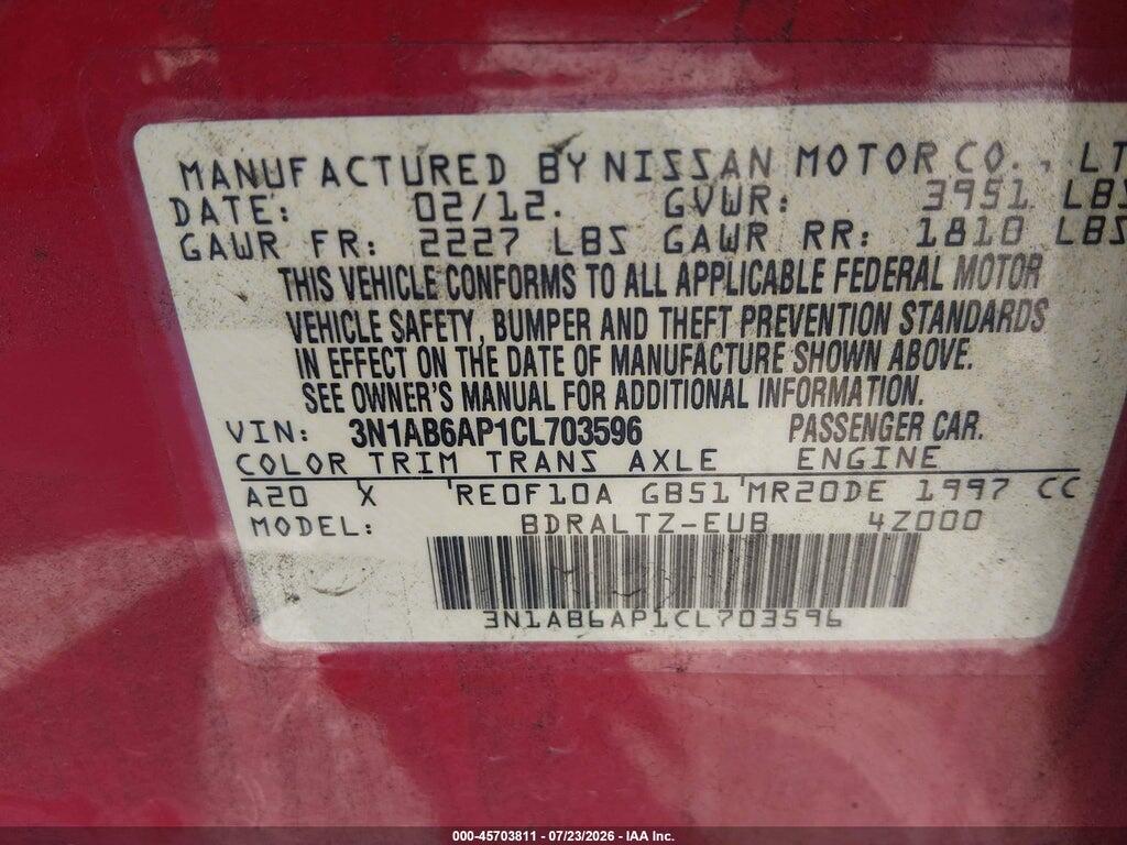 3N1AB6AP1CL703596 2012 NISSAN SENTRA photo no. 9