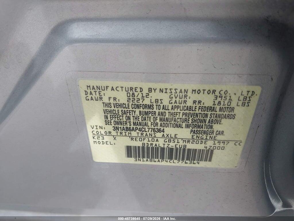 3N1AB6AP4CL776364 2012 NISSAN SENTRA photo no. 9